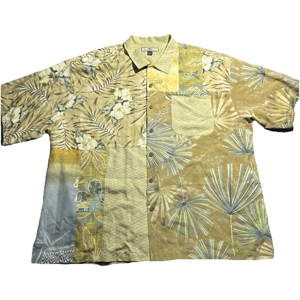 Tommy Bahama Shirt Mens XXL Hawaiian Relax 100% Silk Palm Leaf Tropical